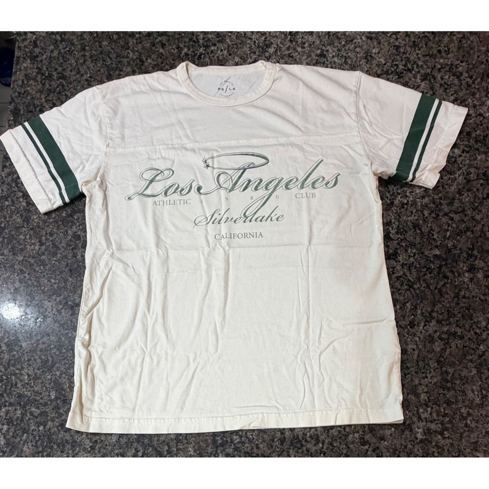 PS / LA Los Angeles Silverlake Athletic Club Graphic Tee Cream Green Mens Small